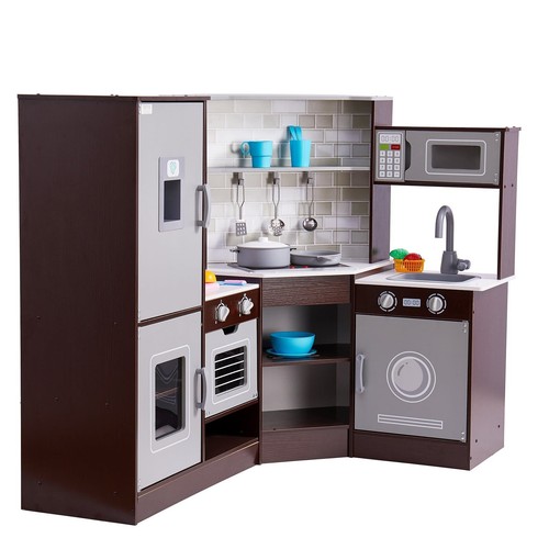 Corner wooden play kitchen - play,