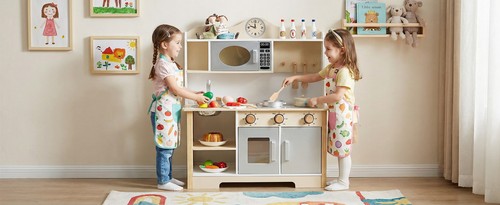 Wooden play kitchen set - set, with