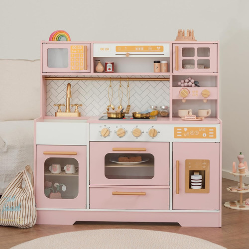 Pink wooden play kitchen for - pink,